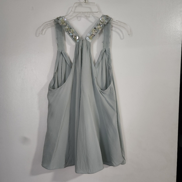 Rebecca Taylor Silk Tank Top Sea Blue Embellished Size 4 - Picture 2 of 8